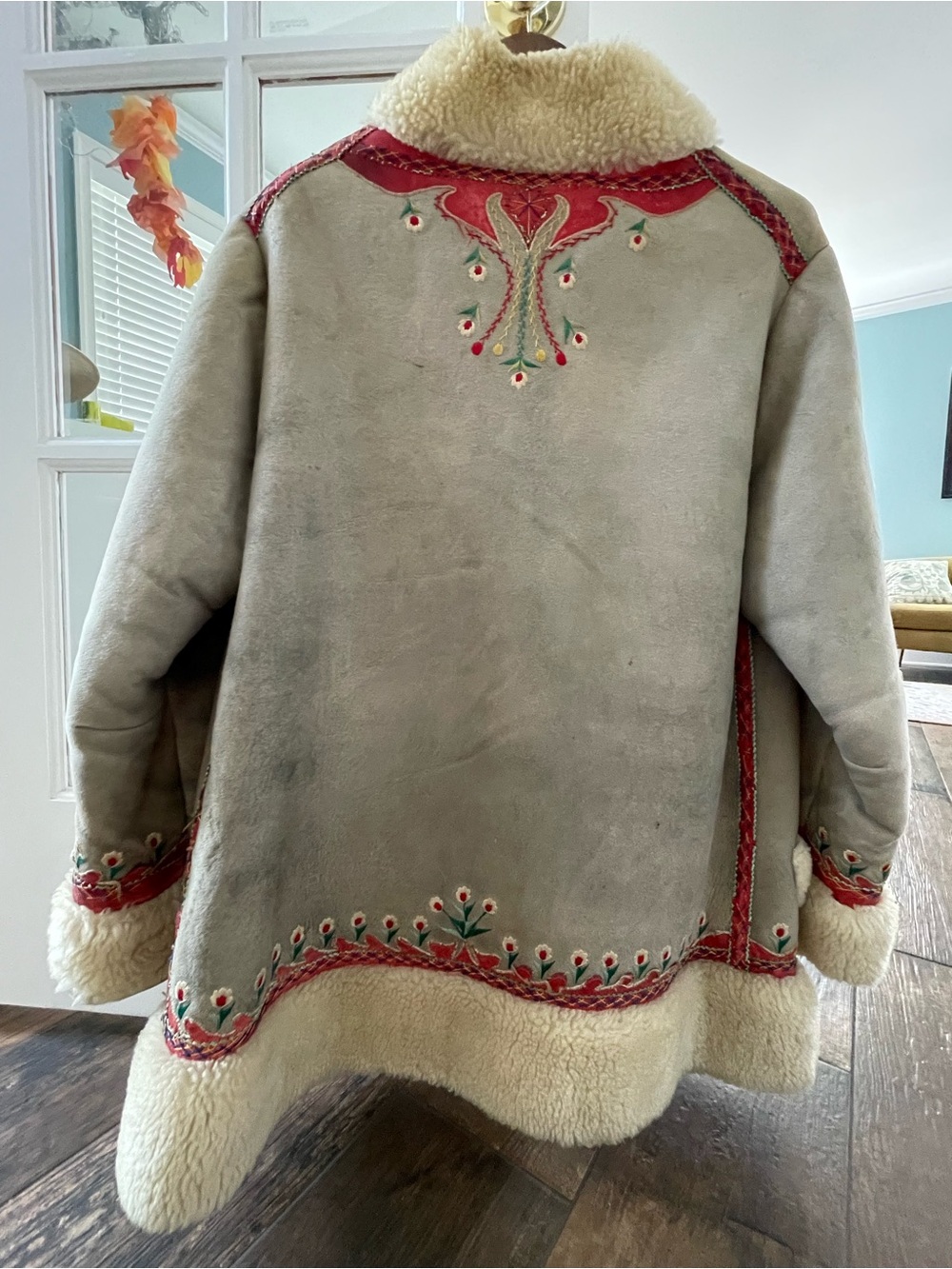 Vintage 1970s Polish Suede Shearling Coat with Embroidered Trim. Made in Poland - Picture 2 of 5